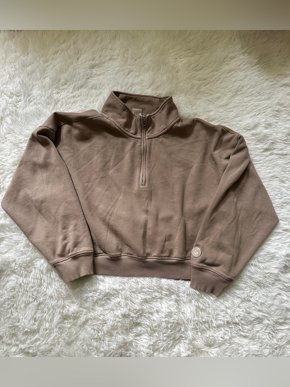 PINK Victoria's Secret Cropped Sweatshirt Brown Quarter Zip Pullover Sz XL